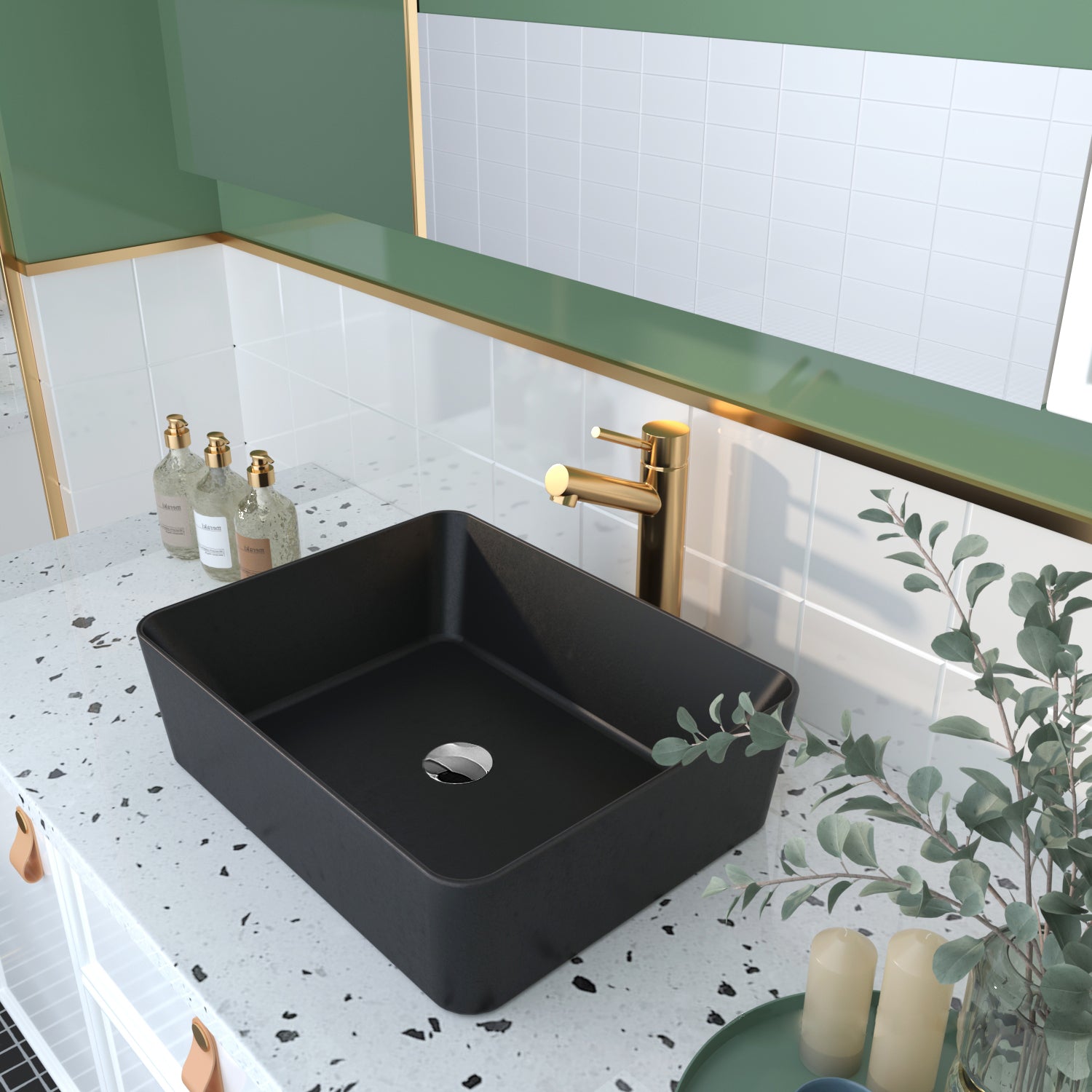 DeerValley DV-2V031 Lavabo vasque rectangulaire 48 x 38 cm, lavabo de salle de bain à poser sans trop-plein, céramique moderne Ally