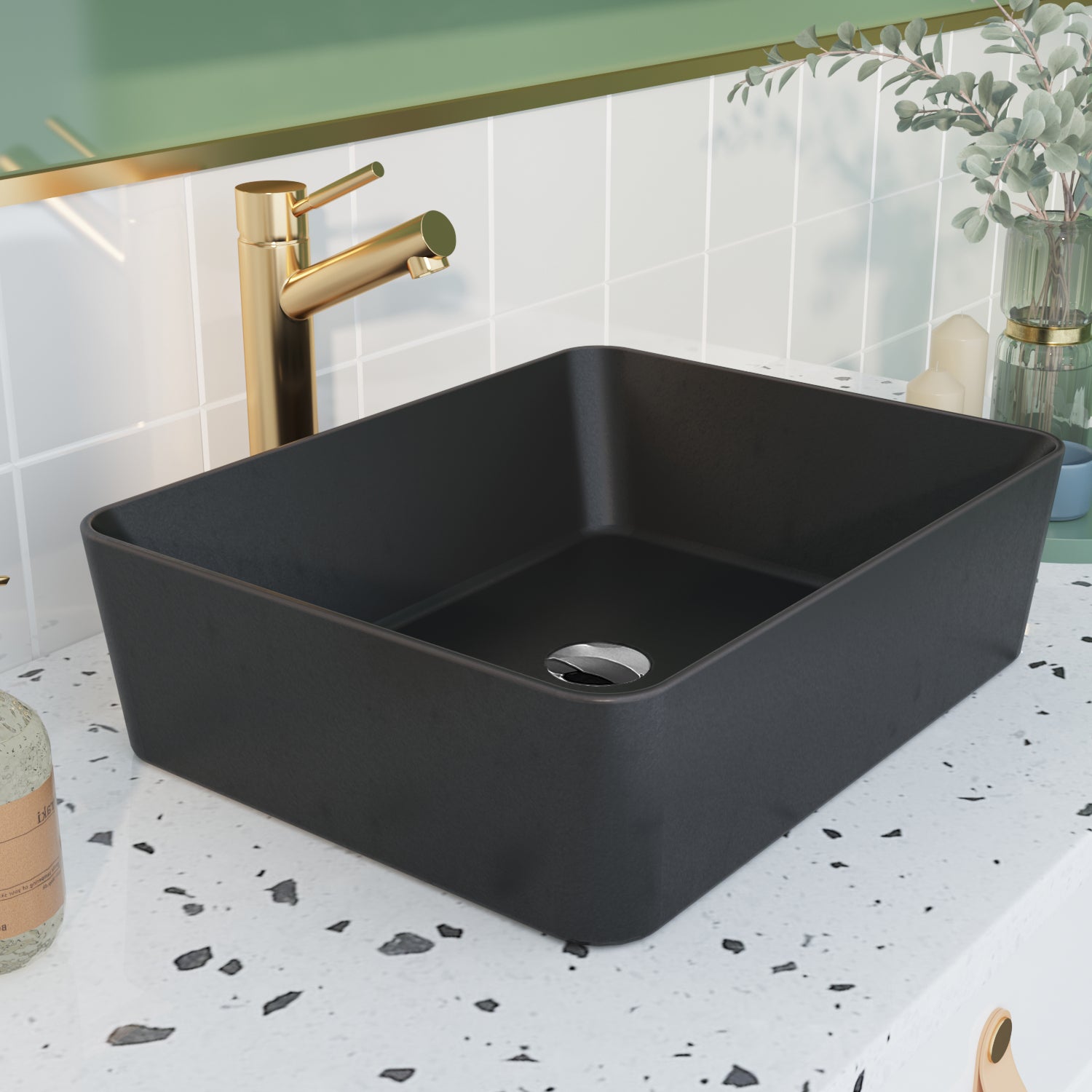 DeerValley DV-2V031 Vessel Waschbecken 48 x 38 cm Rechteckiges Aufsatz-Badezimmerwaschbecken, Ohne Überlauf,DE