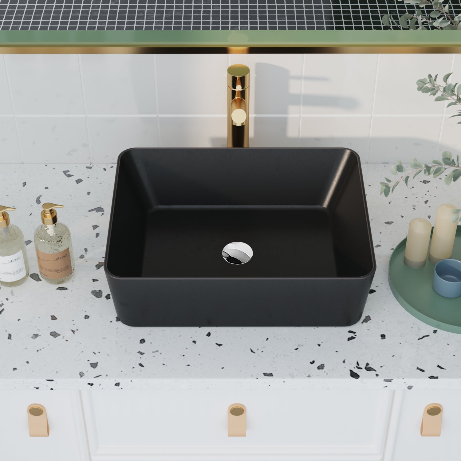 DeerValley DV-2V031 Lavabo vasque rectangulaire 48 x 38 cm, lavabo de salle de bain à poser sans trop-plein, céramique moderne Ally
