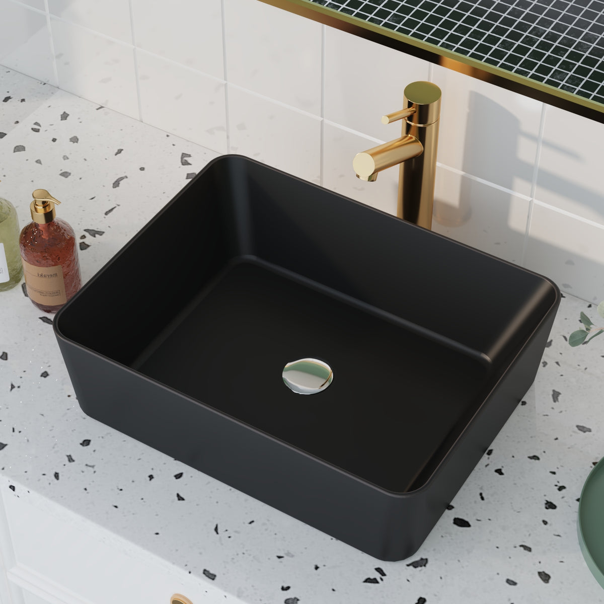 DeerValley DV-2V031 Lavabo vasque rectangulaire 48 x 38 cm, lavabo de salle de bain à poser sans trop-plein, céramique moderne Ally