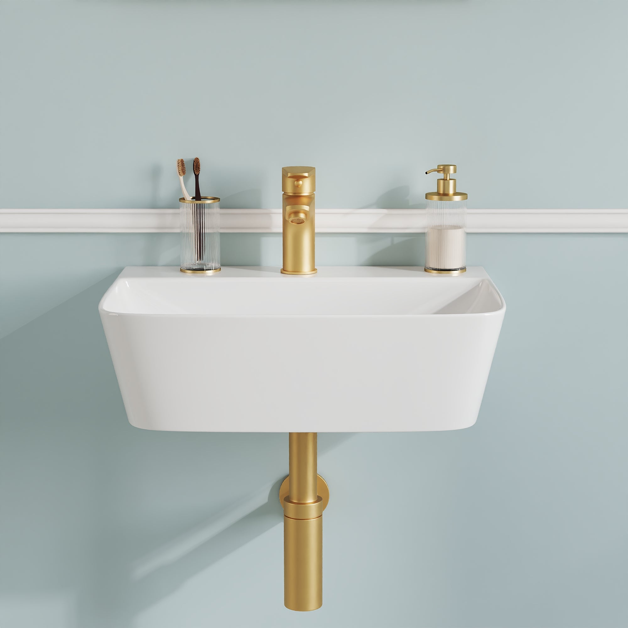 DeerValley DV-EU1WS0433 Wandmontiertes Badezimmer-Waschbecken, Rechteckiges Keramikbecken, Modernes Weiß, Wand- oder Aufsatzmontage, Ohne Überlauf, Mit Wasserloch, 41×32×12 cm,DE