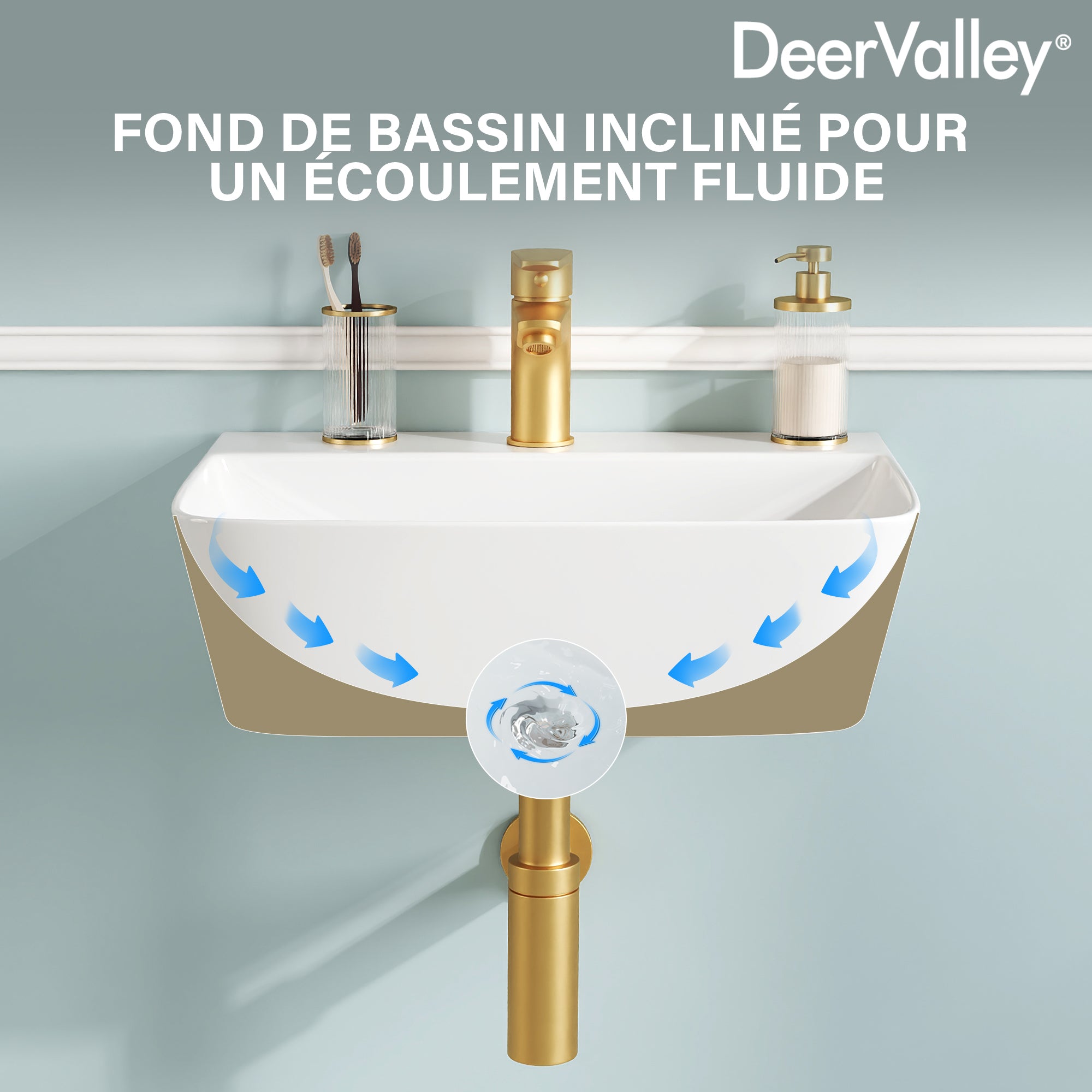 Lavabo mural DeerValley DV-EU1WS0433, Vasque rectangulaire en céramique, Blanc moderne, Installation murale ou sur plan, Sans trop-plein, Avec trou pour robinet, 41×32×12 cm,FR