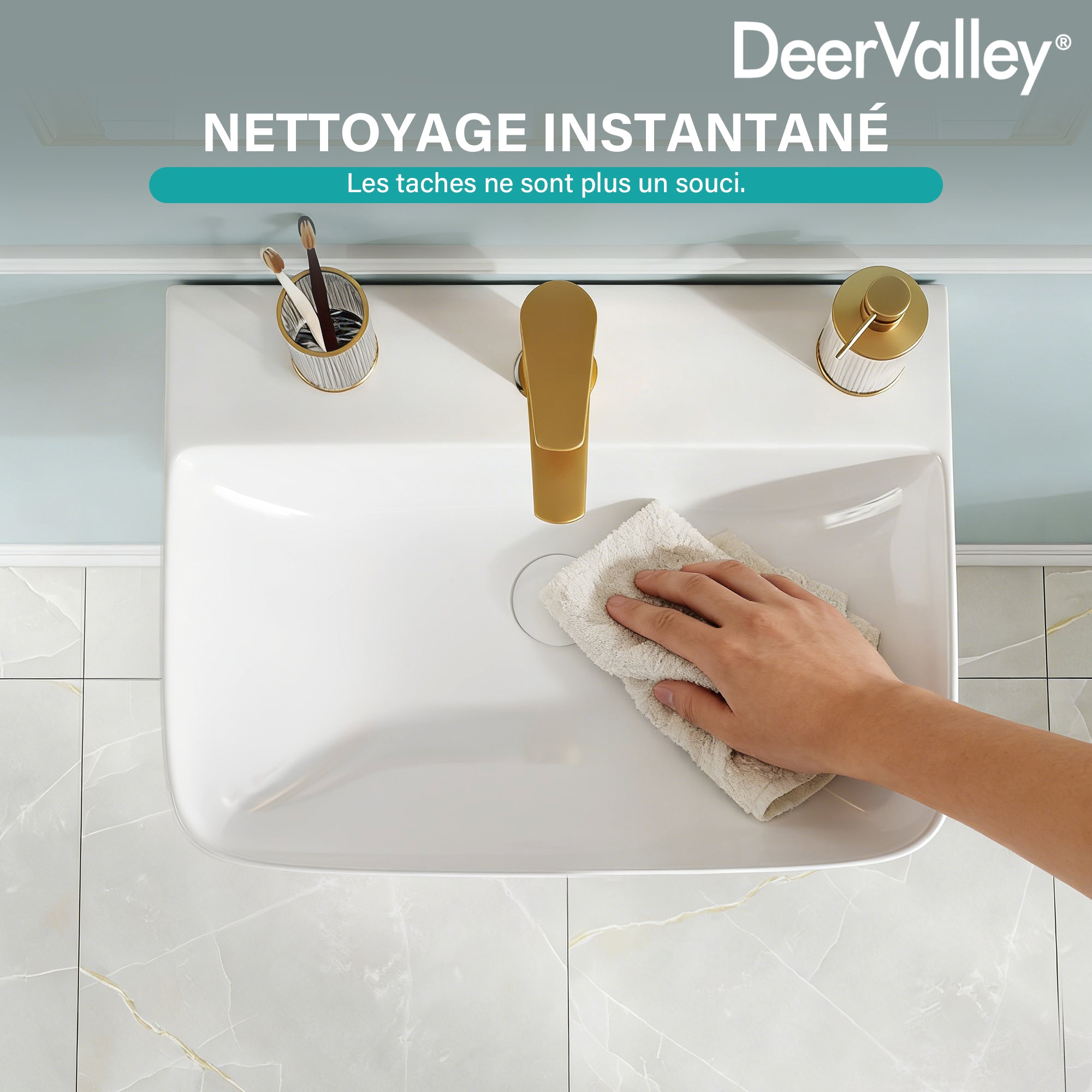 Lavabo mural DeerValley DV-EU1WS0433, Vasque rectangulaire en céramique, Blanc moderne, Installation murale ou sur plan, Sans trop-plein, Avec trou pour robinet, 41×32×12 cm,FR